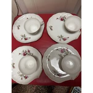 Moss Rose Snack Set Ucagco Ceramic Pink Rose Pattern Japan 4 Pieces